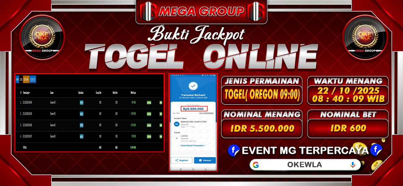 Bukti JP situs Okewla hari Rabu, 22 Oktober 2025
