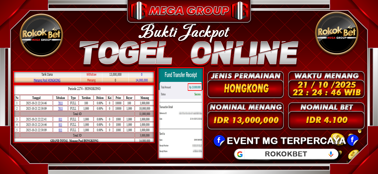 Bukti JP situs Rokokbet hari Selasa, 21 Oktober 2025
