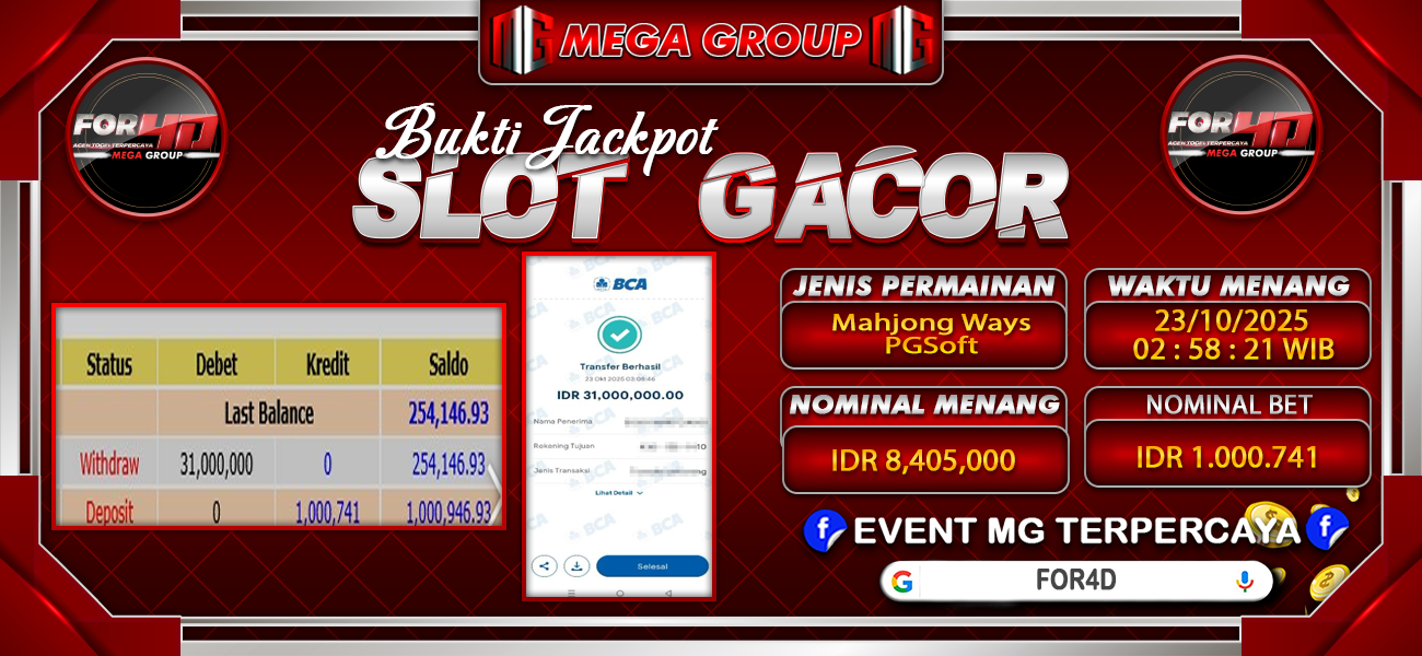 Bukti JP situs For4D hari Kamis, 23 Oktober 2025