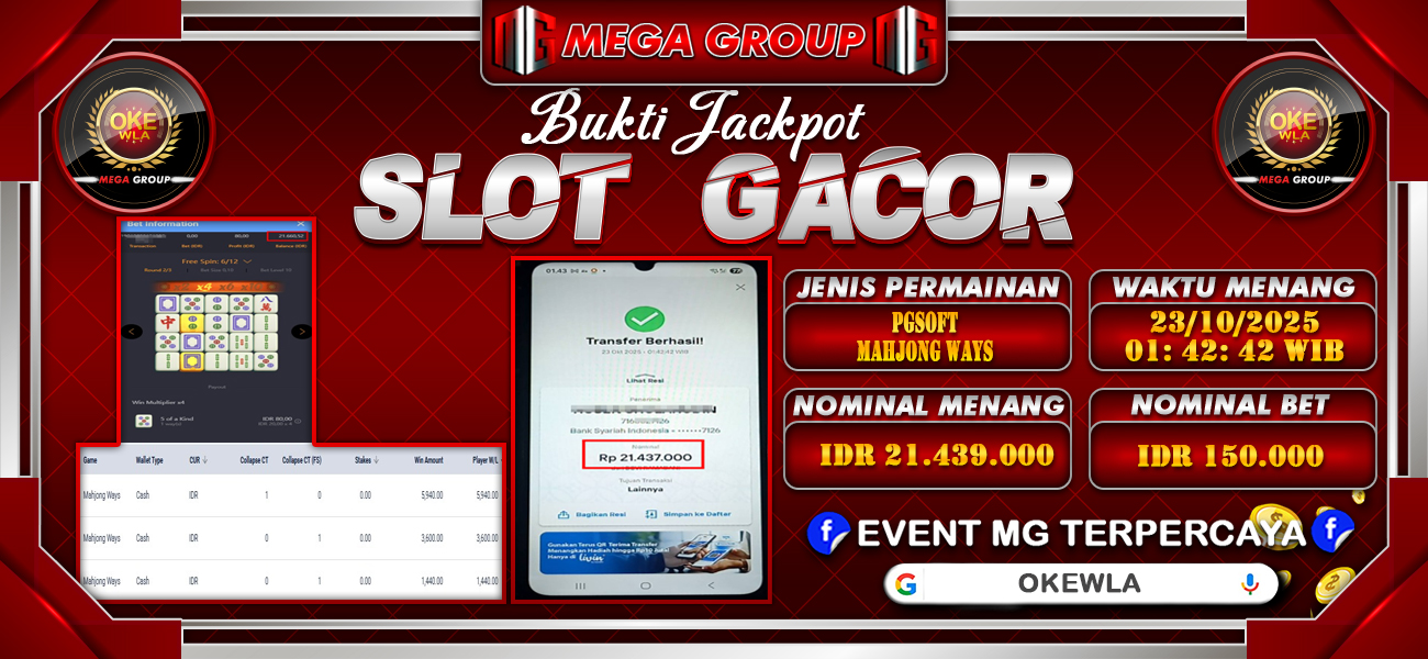 Bukti JP situs Okewla hari Kamis, 23 Oktober 2025