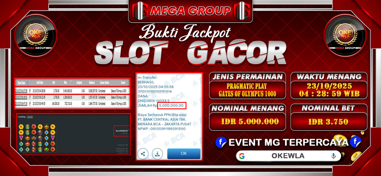 Bukti JP situs Okewla hari Kamis, 23 Oktober 2025