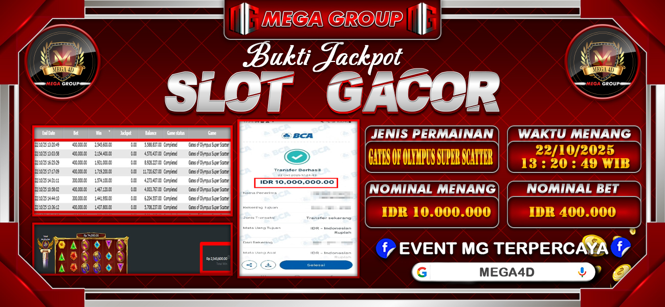 Bukti JP situs Mega4D hari Rabu, 22 Oktober 2025